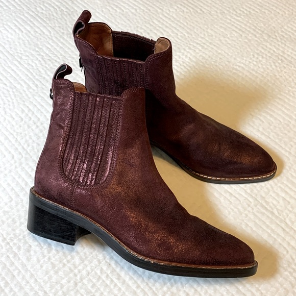 Coach Bowery Chelsea Boot Maroon Glitter Suede Western Leather Women’s Size 8.5 - Picture 2 of 16
